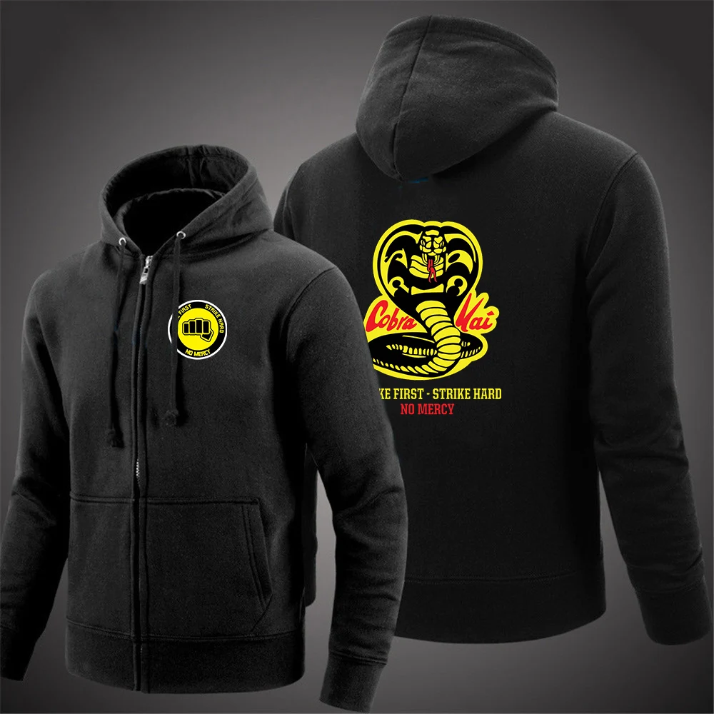 Cobra Kai No Mercy Printed Men's Zipper Hoodies High Quality Cotton Jackets Sport Sweatshirts Spring Autumn Casual Coats Tops