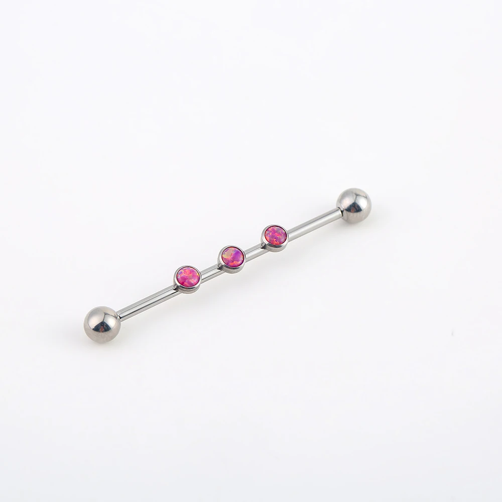 14G Implant Grade Titanium ASTM F136 Internal Thread Long Bar Ear Tragus Cartilage Industrial Piercing OpalStud Ear Ring Body Je