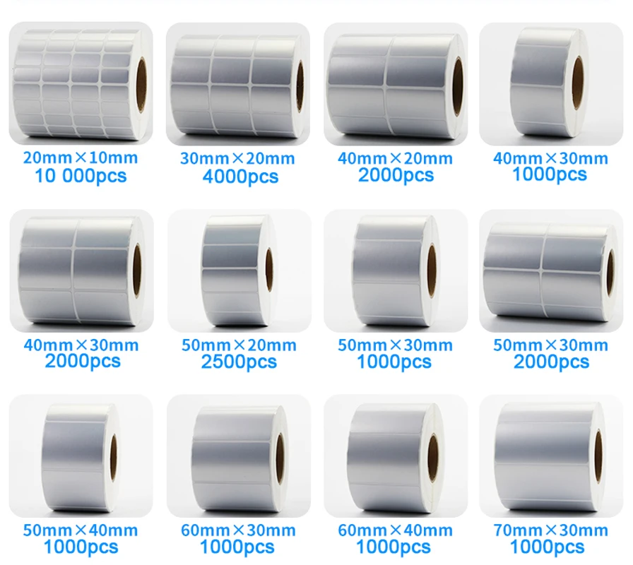 Matte Silver PET Barcode Label 100 90 80 70 60 40 50 30 20 Transfer Ribbon Printer Sticker