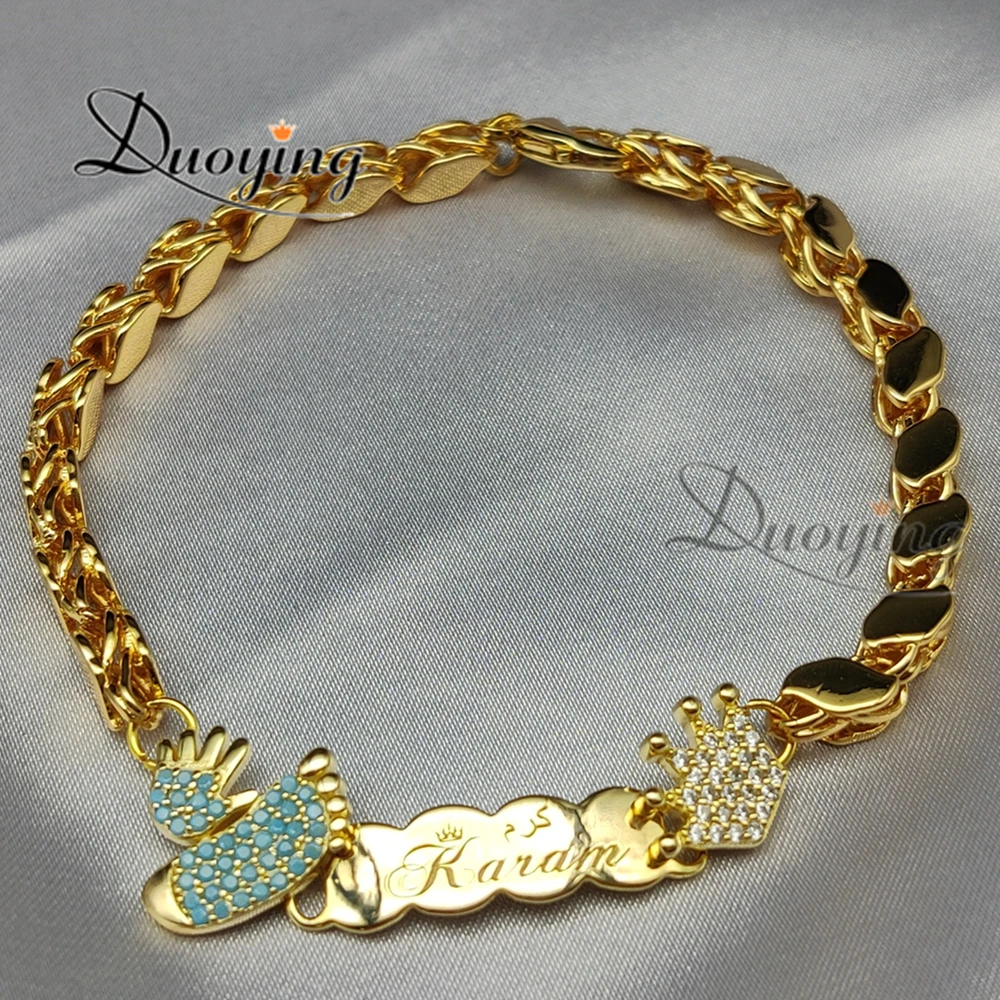 Imagem -02 - Duoying Pulseira com Nome e Coroa de Bebê Bracelete de Zircônia com Pedras Coloridas e Nome Personalizado