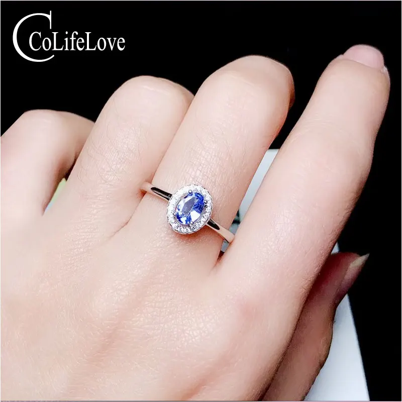 CoLife Jewelry 925 Silver Tanzanite Ring for Engagement 0.5ct Natural Tanzanite Silver Ring Sterling Silver Tanzanite Jewelry