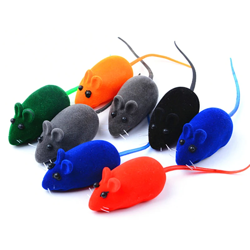 New Interactive Sound Plush Rubber Vinyl Mouse Pet Cat Realistic Sound Toys Flocking Mouse Funny Cat Toys Random Colors Pet Toys