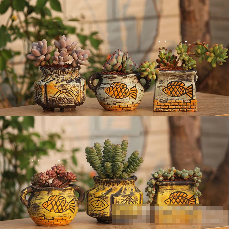 Mediterranean Red Pottery Succulent Plant Creative Ceramic Pots Stoneware Green Sill Pots Old Pile Pots Without Green Plants