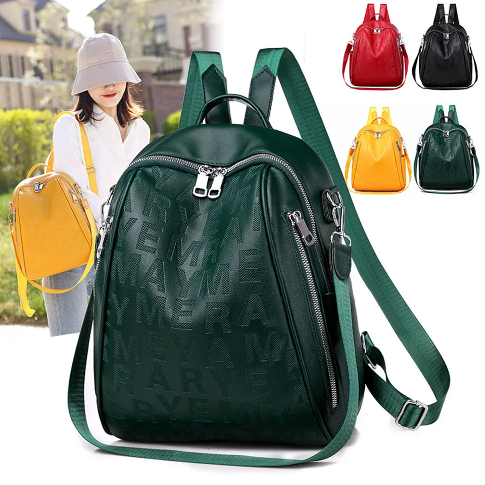 

Letter Soft Leather Waterproof Backpack Women Fashion Designer Anti-Theft Travel Shoulder Bag School Bookbag Backpacks Mochila