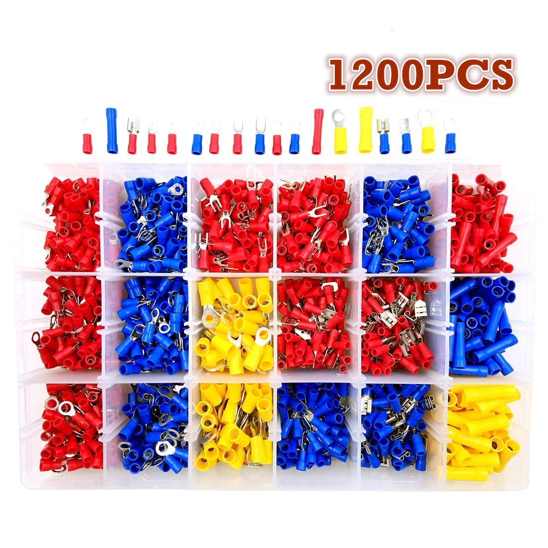 

1200Pcs/Set Assorted Electrical Wire Crimp Terminals 22-10AWG Red Blue Yellow Insulated Spade Cable Connectors 0.5-4.0mm2