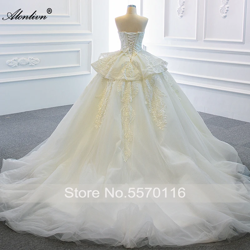 Alonlivn-vestido de novia con apliques únicos, vestido de novia con escote corazón, sin mangas, con cordones escalonados, faldas de novia de Organza sedosa