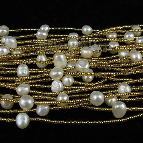 Hot Sale Classic Women Pearl Jewelry 24rows White Baroque Natural Freshwater Pearl Necklace Flower Clasp Charming Women Gift