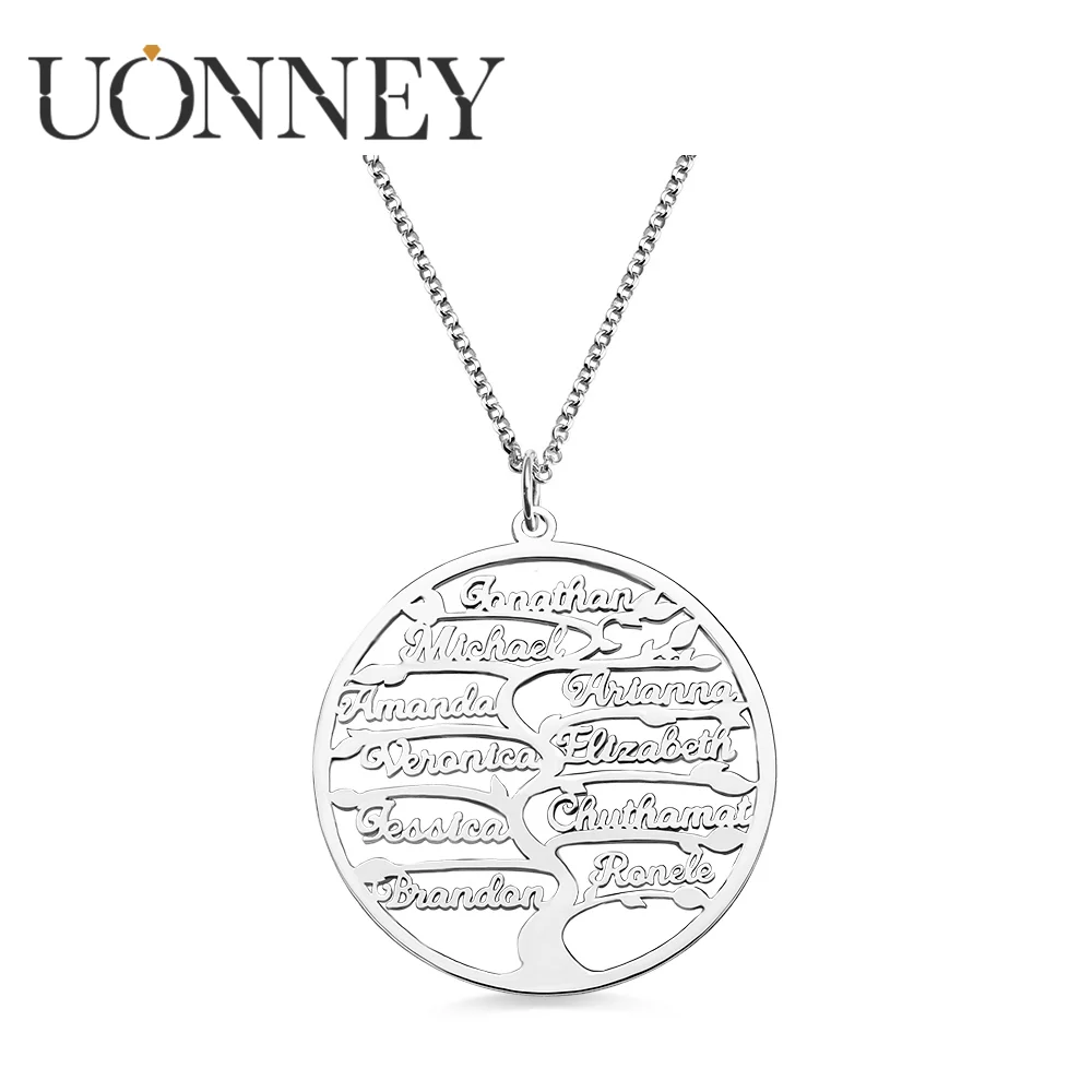 

UONNEY Dropshipping Customized Rose Gold Color 1-13 Names Family Tree Necklace Women's Jewelry Pendant for Beloved Christmas