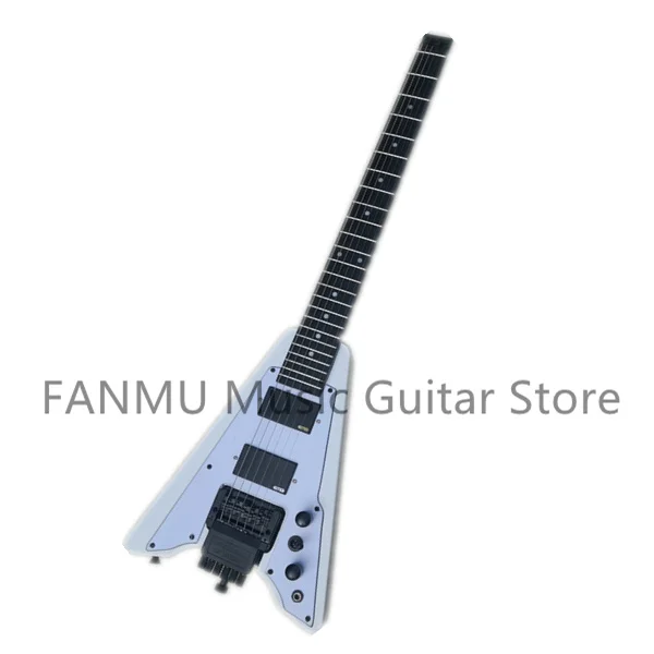 Headless electric Guitar White Body Black neck Rose Wood fingerboard 22 Frets White guard board Black bridge