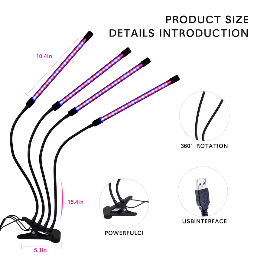 

USB LED Grow Light Timed Full Spectrum For Plant Tent Greenhouse Hydroponics Growing System Indoor Plants Adjustable GrowthLight