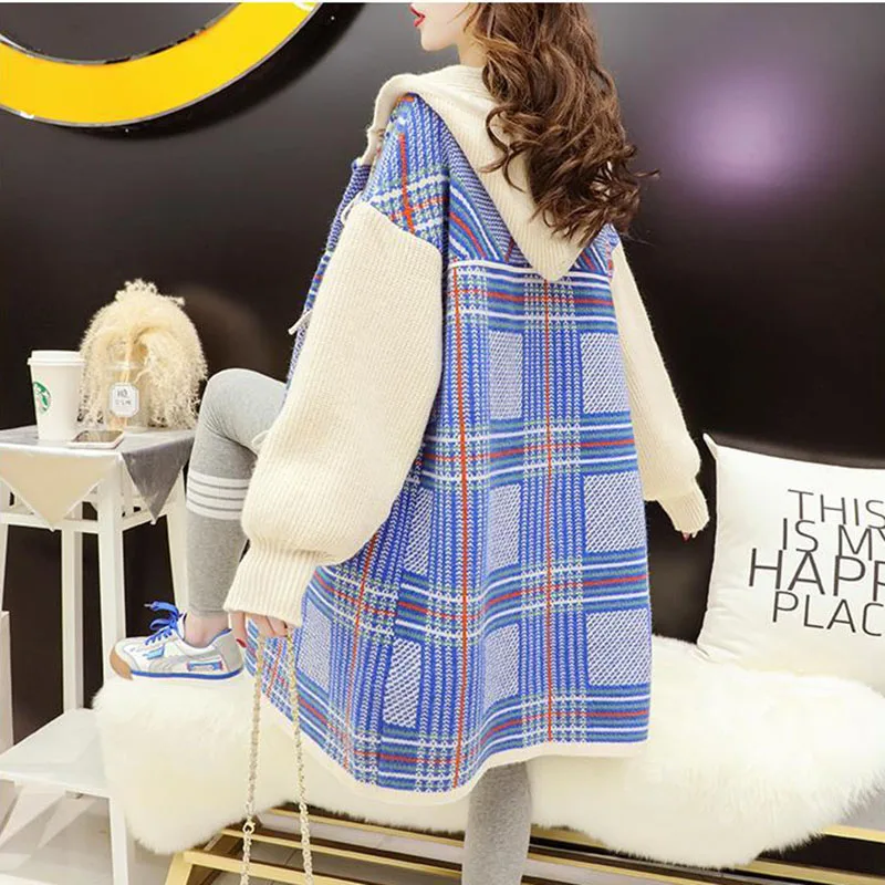 Women Sweater And Cardigan New Female Spring Autumn Retro lattice Knitting Cardigan Ladies Fashion Sweater Top B image 6