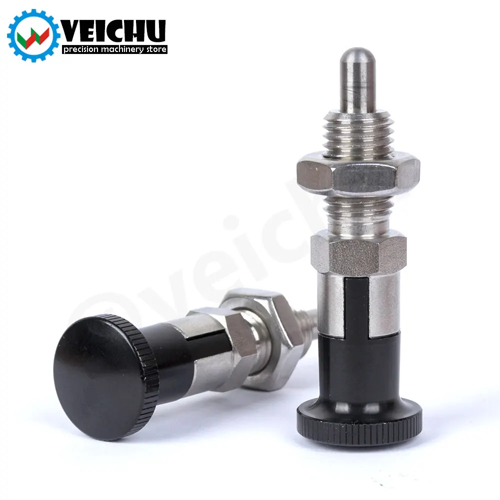 VCN210-CNK Stainless Steel Self-Lock Indexing Plungers Black Aluminum Knob Spherical Shape Locating Pins With Nut