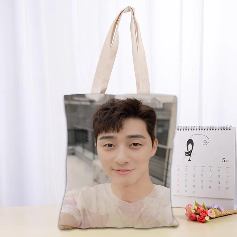 Custom Park Seo Jun Tote Bag Women Canvas Fabric Bags Eco Reusable Shopping Bags Traveling Beach Casual Useful Shoulder Bag 1208
