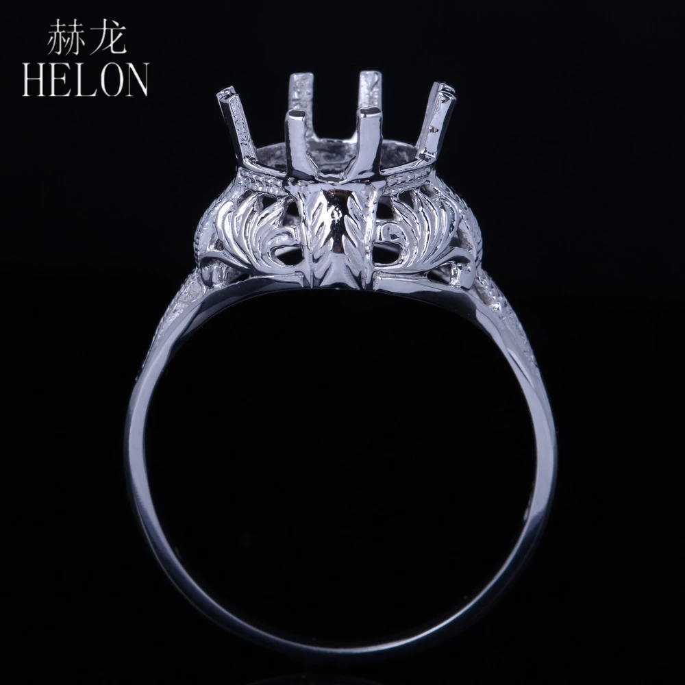 HELON  Solid 14K White Gold Women Vintage Antique Trendy Fine Jewelry Semi Mount Ring Setting Fit Round Cut 7.5-8mm