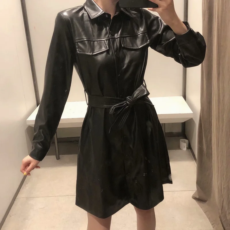 Новая модная женская уличная длинная куртка из искусственной кожи, Женская Повседневная Свободная ветровка, пальто