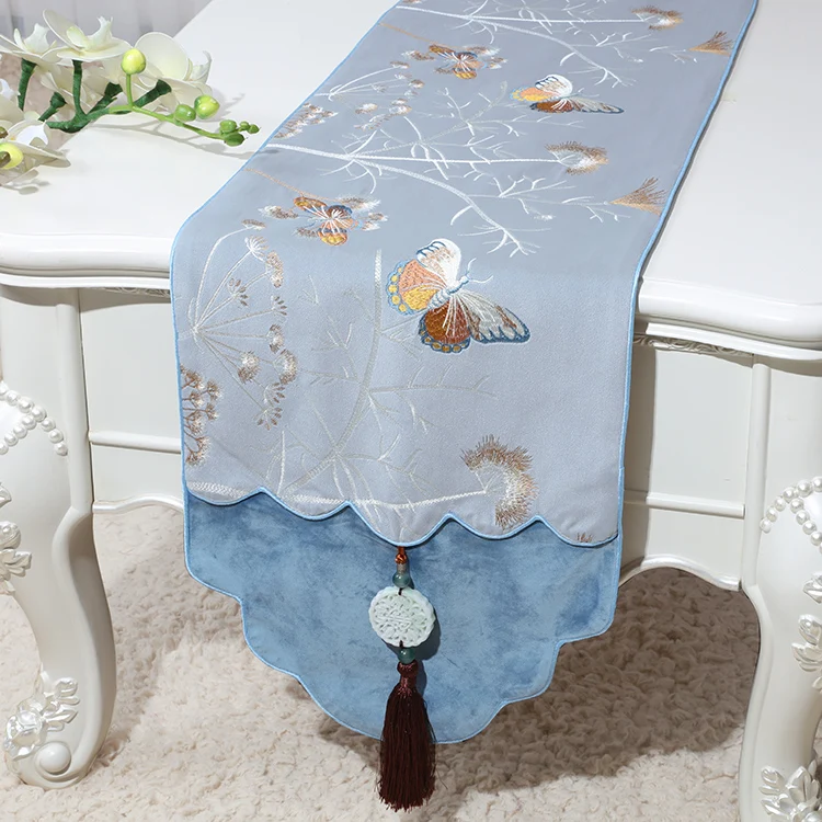 Custom Table Runner for Home Decor, Coffee Table Cloth, Chinese Silk Brocade Tablecloth, Rectangle, Butterfly, Birds, Flower