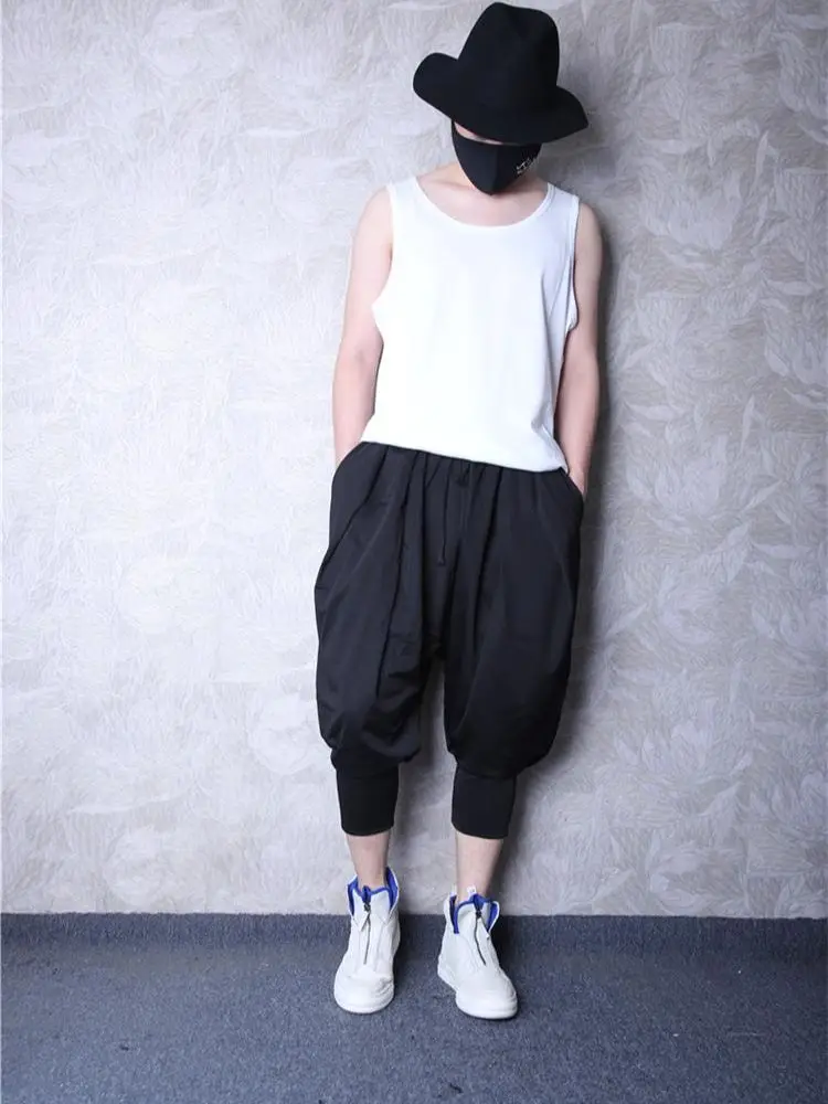 

Men's Casual Pants Summer New Solid Color Elastic Waist Fashion Trend Seven Minutes Pants Loose Versatile Bloomers