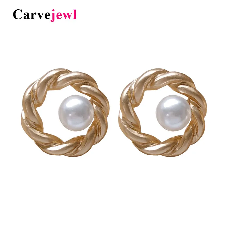 Carvejewl New Arrival braided Circle Stud Earrings For Women Fashion Jewelry Geometric Round simulated pearl cute Earring Bijoux