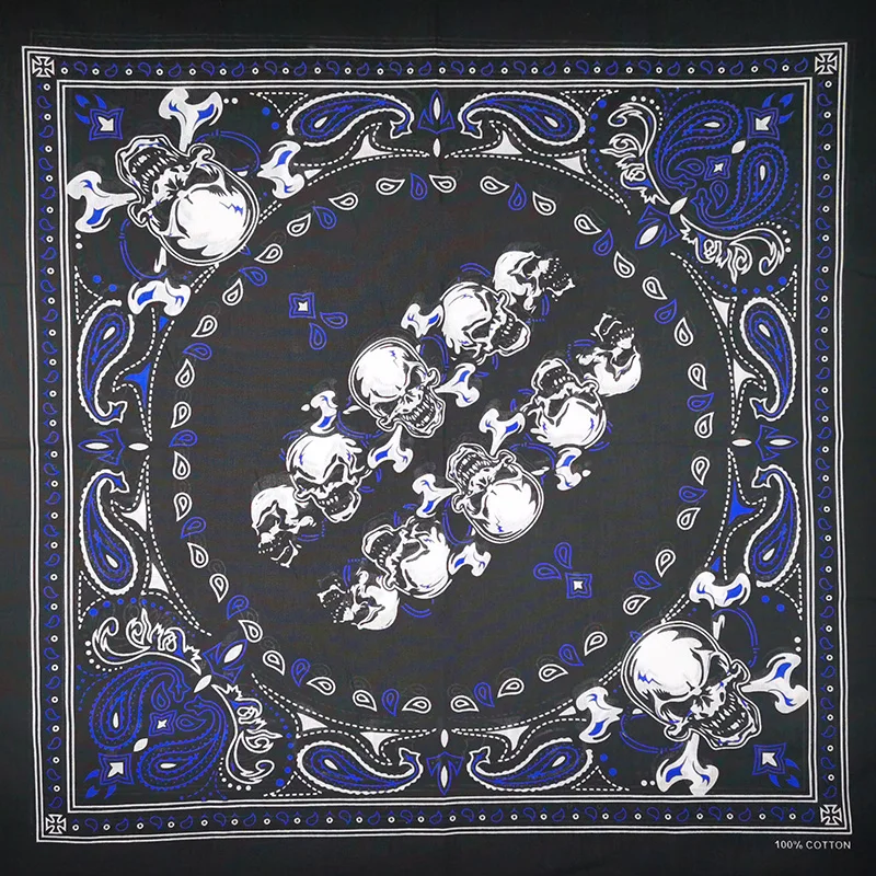 Novo design de moda hip hop 100% algodão crânio bandana lenço quadrado preto paisley bicicleta bandana para mulher/homem/meninos/meninas