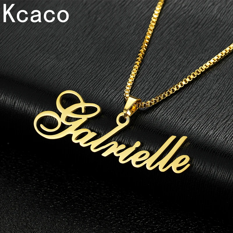 Custom Box Chain Name Necklace Personalized Gold Plated Letter Nameplate Pendant Necklaces for Women Men Girl Jewelry Gifts