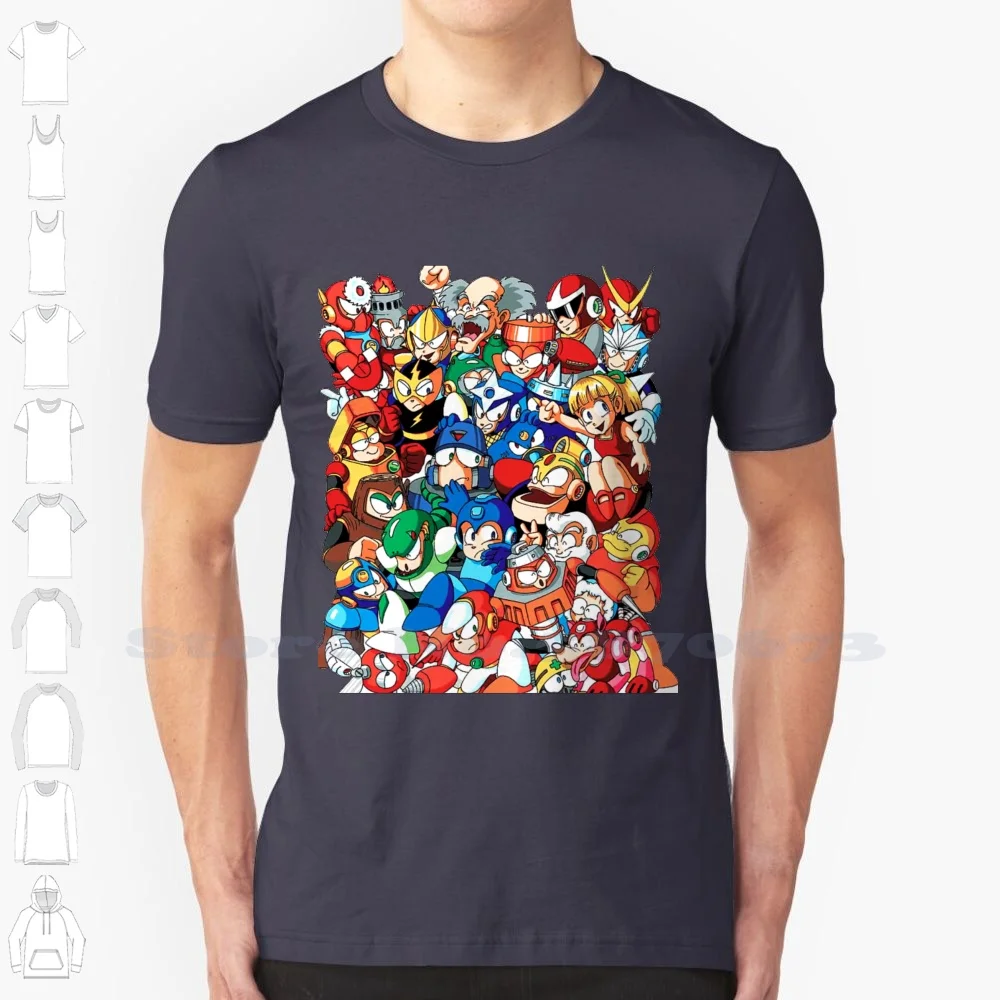 Mega Man 1 , 2 , And 3 Robot Masters 100% Pure Cotton T-Shirt Mega Man X Megaman X Rockman X Retro Classic Japanese Video Game