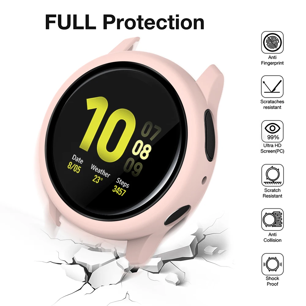 Case+Glass For Samsung Galaxy Watch Active 2 44mm 40mm Cover Bumper Accessories Protector Full Coverage Matte Screen Protection