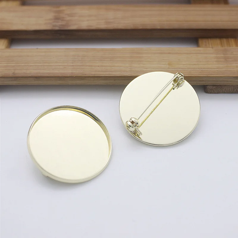 10pcs High quality cabochon brooch setting blanks copper round brooch pin bezel trays DIY base forJewelry Making