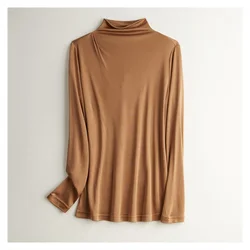 Silk Knitted Long Sleeve Skin Friendly Breathable Mulberry Silk Inner Top Solid Color Half High Collar Women's Bottom Shirt