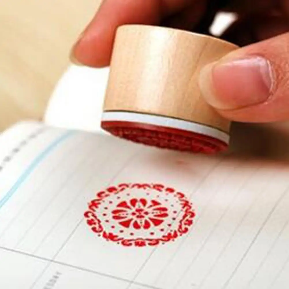 6Pcs Useful Lace Stamp  Novel Eco-friendly Wooden Stamp  DIY Mini Round Wooden Stamp