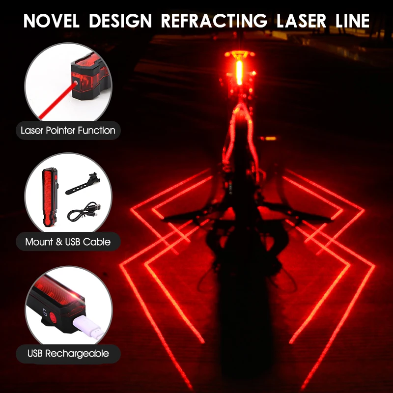 WEST BIKING Laser Line Bike Rear Light USB Rechargeable Waterproof MTB Road Bicycle Safety Warning Lamp Seatpost LED Flashlight