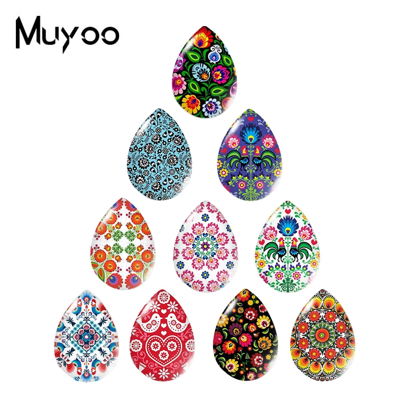 

2020 New Traditional Floral Polish Fork Art Tear Drop Glass Cabochon Handmade Cabochons Jewelry DIY Accessories