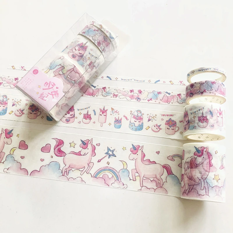 4 Rolls /Pack Princess Unicorn Fairy Washi Paper Decorative Tape Hand Account DIY Label Stickers