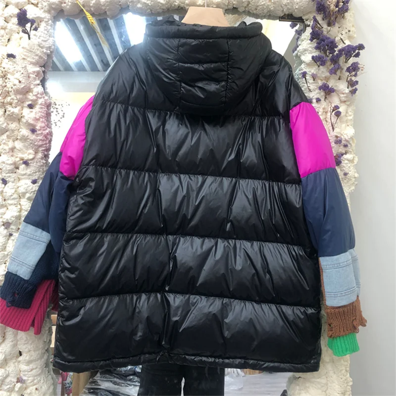 Color-blocking Hedging Ultra Light 90% White Duck Down Jackets Women Winter New Loose Warm Down Outwear Female Patchwork Coats