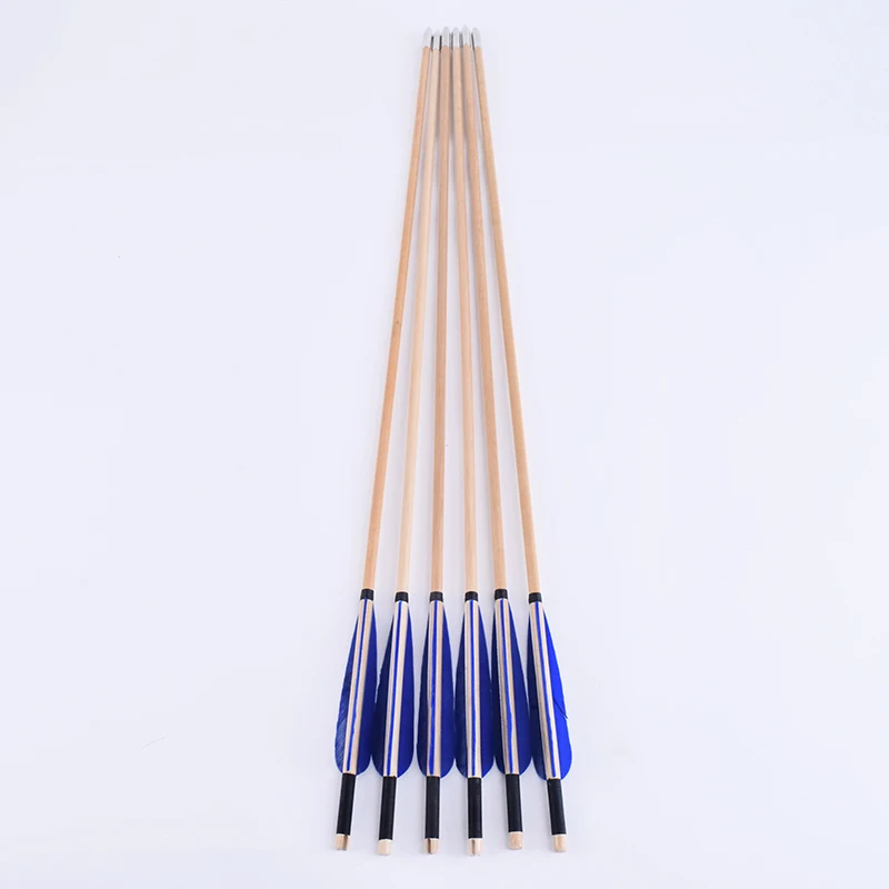 

Hot 12/24pcs Handmade Wooden Arrow Turkey Real Feather OD8.5mm Outer Tip Arrow Recurve Traditional Bow Competition Wooden 80cm