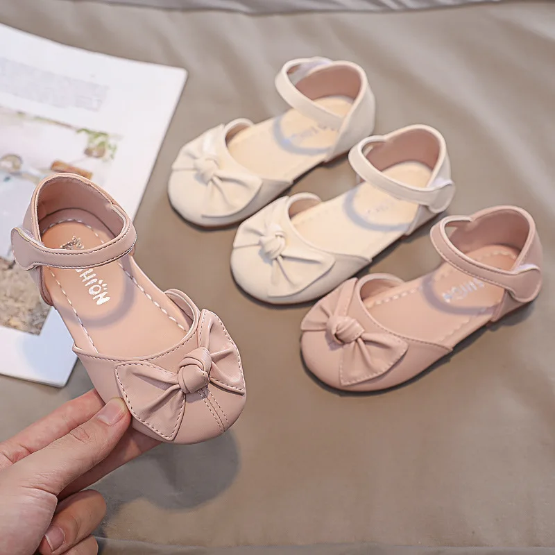 Princess Elegant Flat Sandals Summer Baby Girl Shoes Kids Fashion Bow Children'S Leather Shoes 2021 2 3 4 5 6 7 8 9 10 Year Old