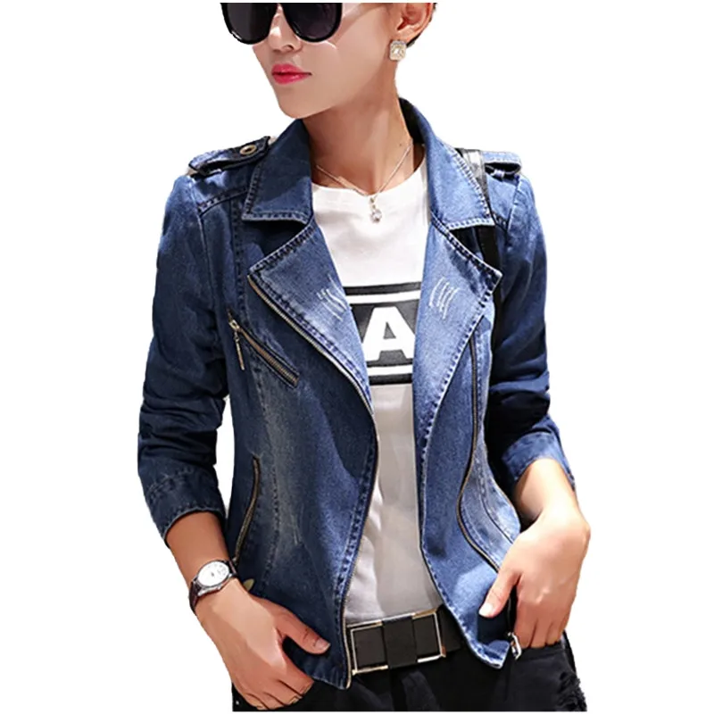 

Spring Autumn Women Vintage Denim Jacket Lady Casual Slim Short Jeans Jacket Long Sleeve Zipper Denim Coat Outwear Female Tops