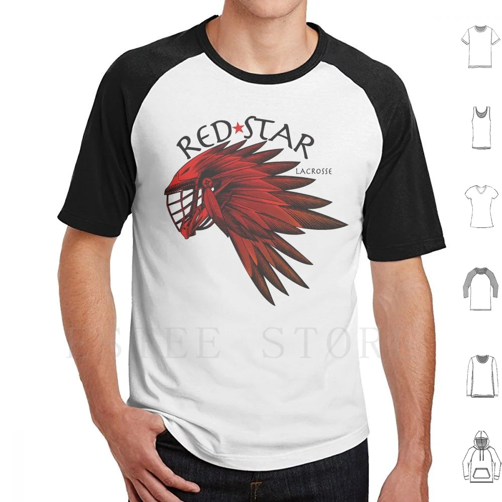 Red Star Headdress T Shirt DIY Big Size 100% Cotton Lax Helmet Native