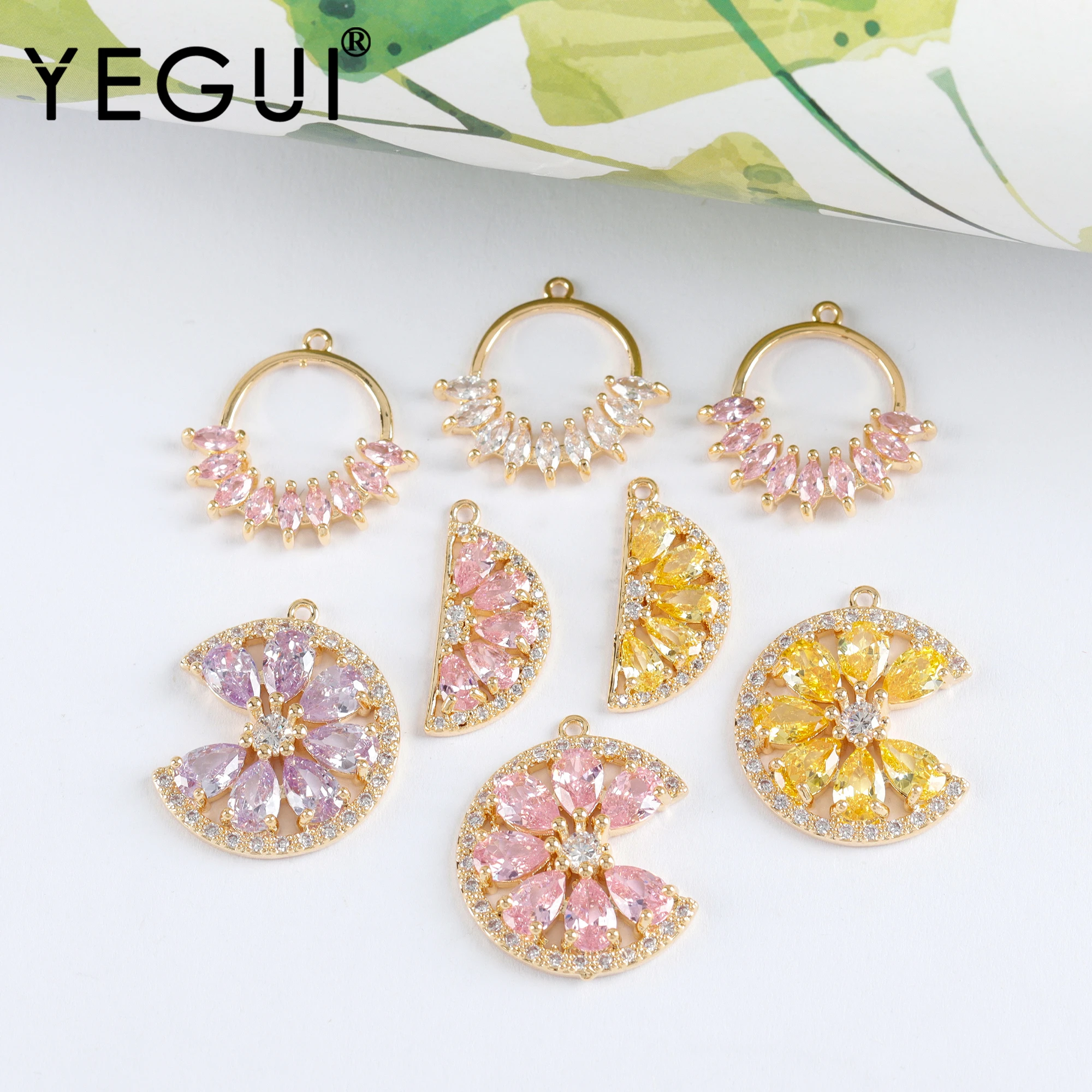 YEGUI M1036,jewelry accessories,18k gold plated,copper metal,zircons,charms,jump rings,diy earrings,jewelry making,6pcs/lot