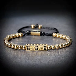Classic Charm Strip Crown Bracelet Men Luxury Copper Beads Macrame Bracelet Femme Handmade Jewelry