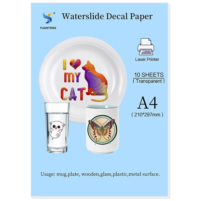 

(A4*10 Sheets) Blue Background Clear Waterslide Decal Paper for Laser Printer Water-Slide Decal Paper Transparent for Cups Mugs