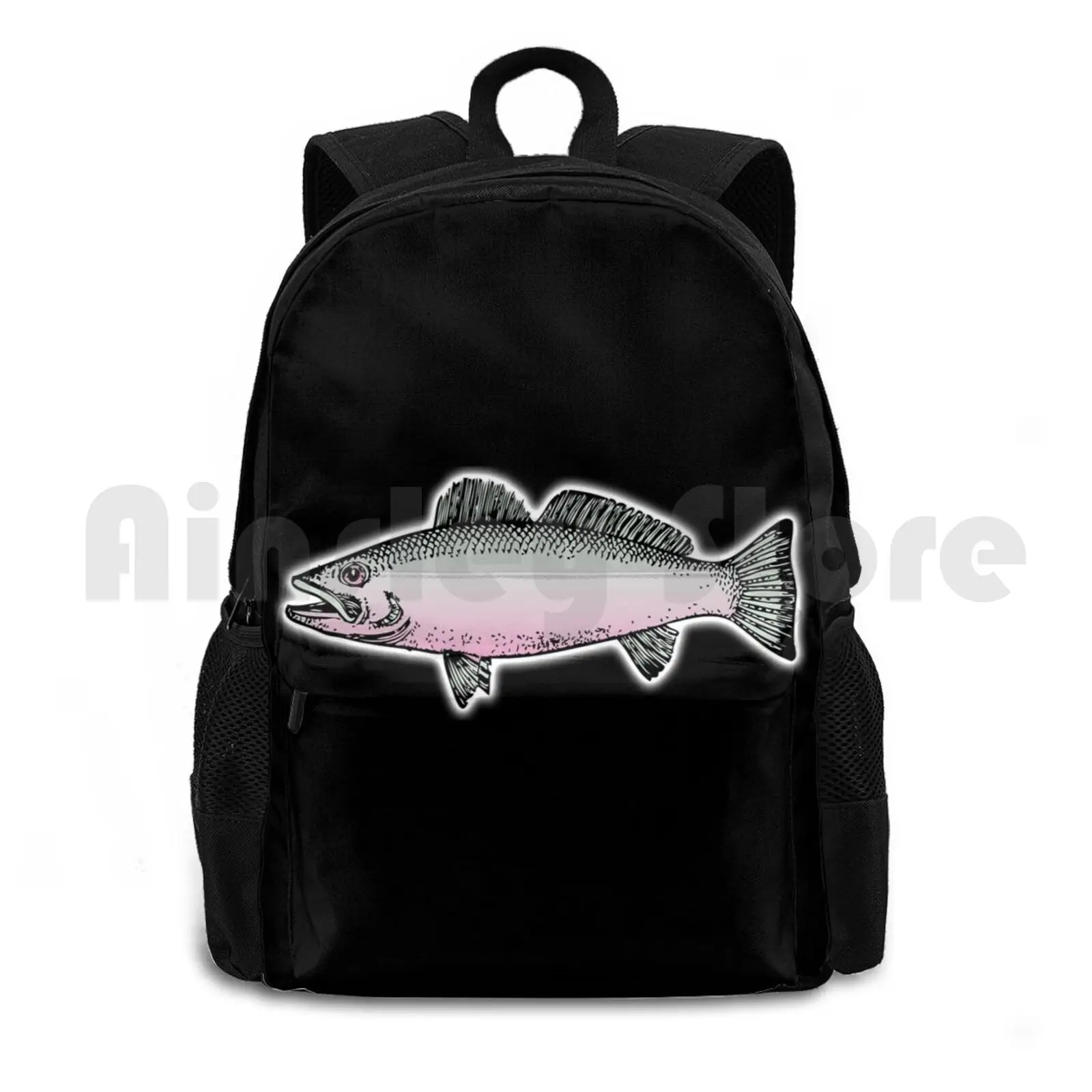 

Fish , Side View Of A Fish. Outdoor Hiking Backpack Waterproof Camping Travel Fish Skeleton Bones Salmon Left Over Weird Fun