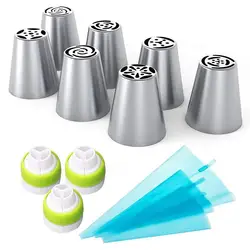 13Pcs/Set Piping Tips Cake Decorating Tools with Icing Pastry Bag Tips Piping Bag Frosting Stainless Steel Nozzle