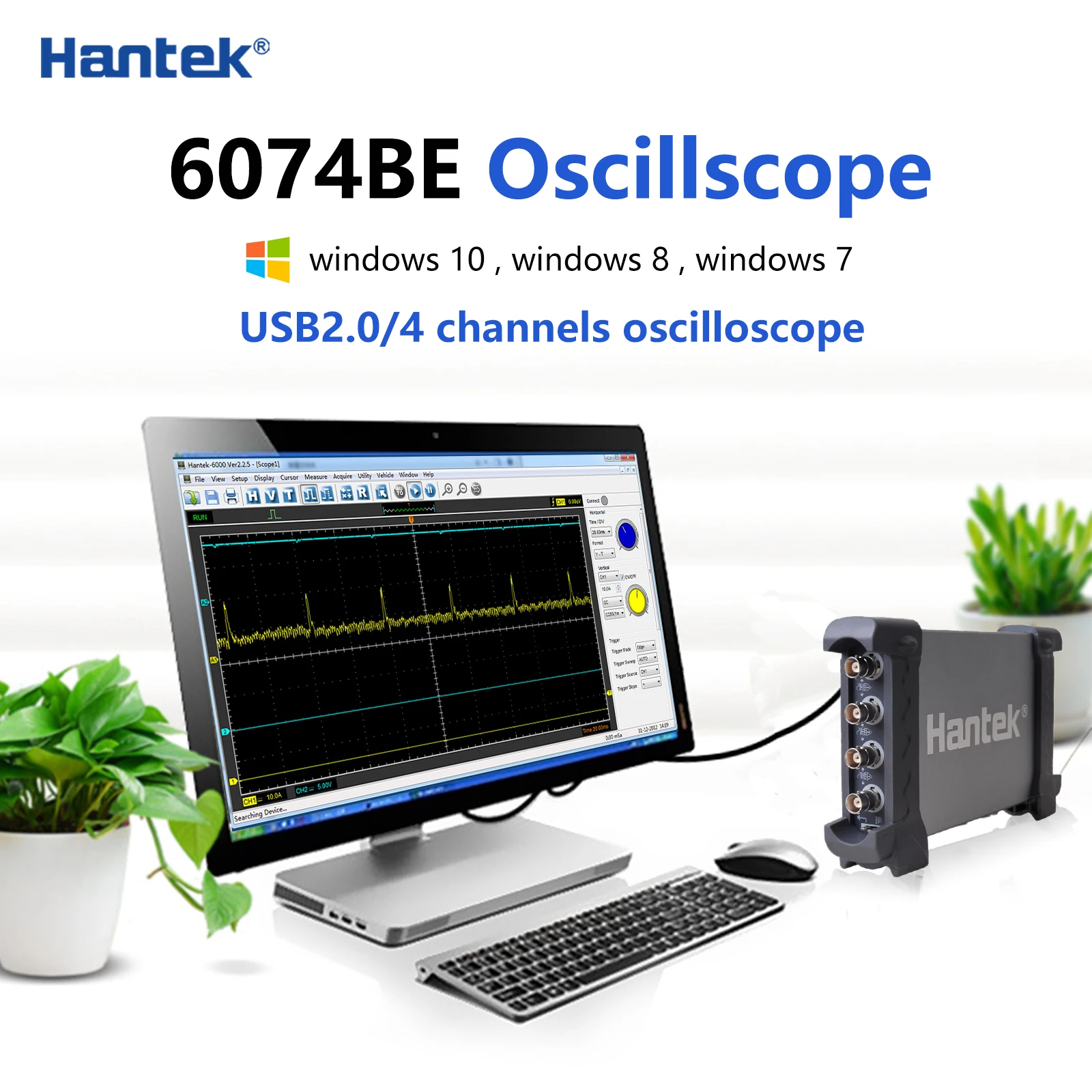 Hantek-osciloscópio 6074be (kit i) padrão, equipado com mais de 80 tipos de função de medição automotiva, usb2.0, 4 canais isolados