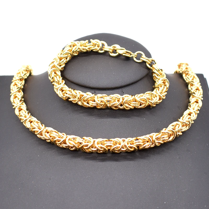 AMUMIU 9mm Chain Huge & Heavy Long Rope Link Necklace Bracelet Jewelry Set Men Women Hot Sale Wholesale HTZ173