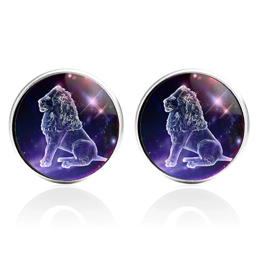 1 Pair Luxury Cufflinks For Mens And Women Constellations Leo Scorpio Sagittarius Purple Fashion Brand Cuff Botton High Quality