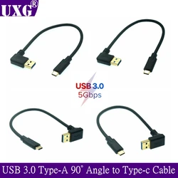 Gold Plated USB 3.0 Type-A 90° Angle Left Right Up Down Male To USB3.1 Type-C Male USB Data Sync & Charge Cable Connector 0.25m