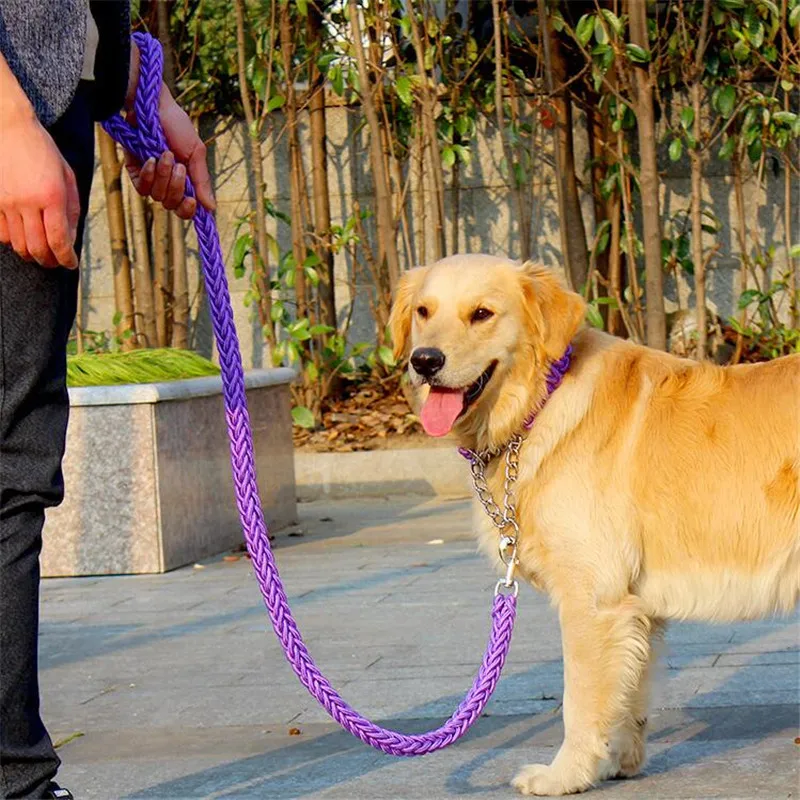 

Length Double Strand Rope Large Dog Leashes Metal P Chain Buckle National Color Pet Traction Rope Collar Set 1.2M A 05