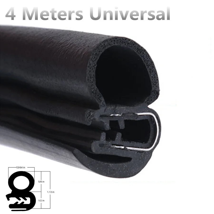 4 Meters Rubber Car Door Seal Weatherstrip EPDM Steel Belt Weatherstripping Soundproof Waterproof