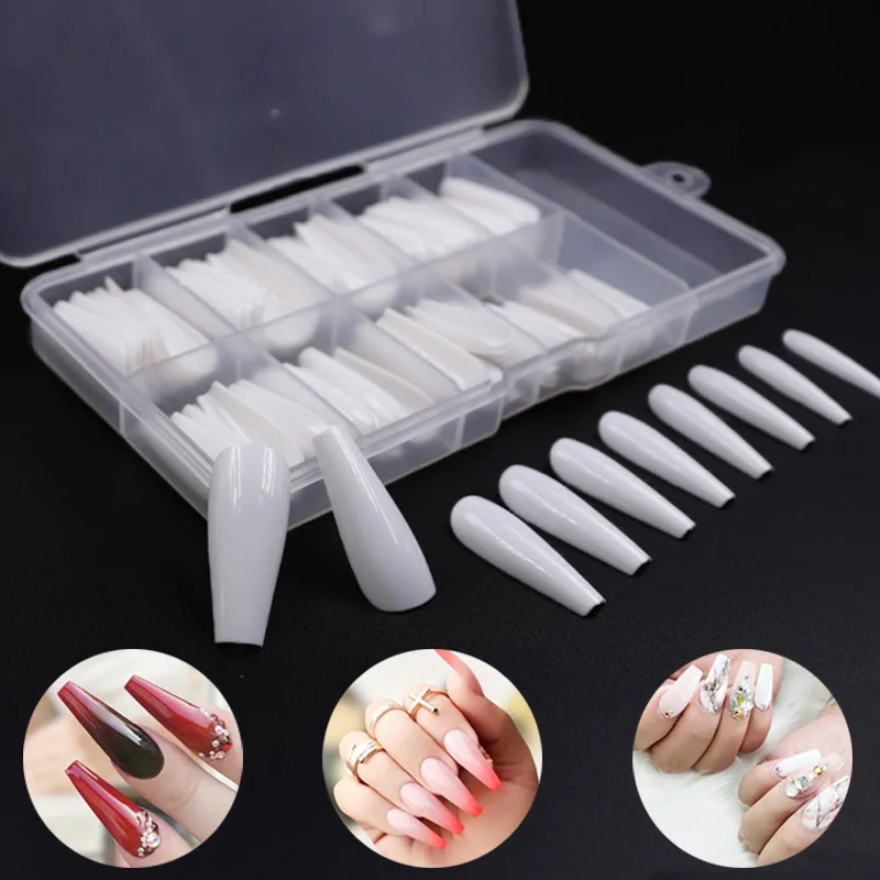 100/500pcs Natural Ballerina Nails Fake Acrylic Full Cover Press On Manicure Fake Nails Art Tips False Nail DIY Salon Tools