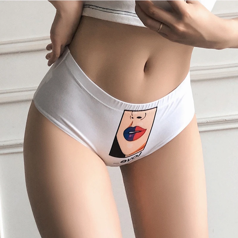 Original Printed Cotton Women Lingerie Sports Stretch Panties Sexy Low-Waist Thong Hip-Lifting Female Briefs